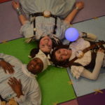 Chloe Langford as Nod, Tyrone Beasley as Wynken and Jessica Burrill Logue as Blynken in WYNKEN, BLYNKEN & NOD at The Rose Theater