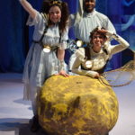 Chloe Langford as Nod, Tyrone Beasley as Wynken and Jessica Burrill Logue as Blynken in WYNKEN, BLYNKEN & NOD at The Rose Theater