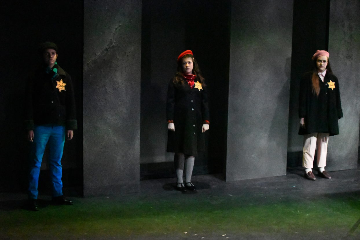 Otto Fox as Peter van Daan, Sophie Williams as Anne Frank and Belle Rangel as Margot Frank in THE DIARY OF ANNE FRANK at The Rose Theater