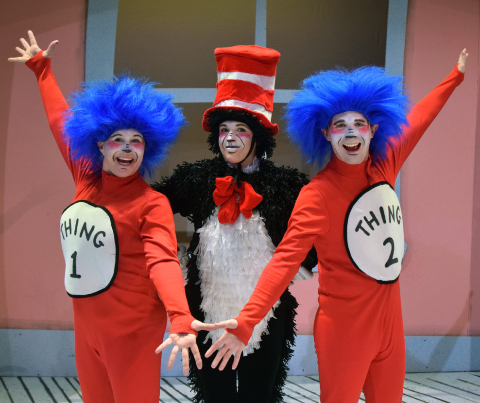 Lauren Krupski as The Cat in the Hat with Sue Gillespie Booton and Jay Hayden as Thing 1 and Thing 2