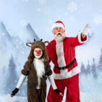 Martin Prieto and Patrick Wolfe as Santa Claus in The Rose Theater's production of RUDOLPH THE RED-NOSED REINDEER, playing December 1 - 23, 2023.