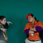 Carina DuMarce as Delivery Person and Rachel Smart as Wolfgang in The Rose Theater's production of RED RIDING HOOD, playing March 22 - April 7, 2024.