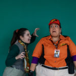 Carina DuMarce as Delivery Person and Rachel Smart as Wolfgang in The Rose Theater's production of RED RIDING HOOD, playing March 22 - April 7, 2024.