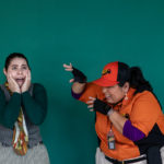 Carina DuMarce as Delivery Person and Rachel Smart as Wolfgang in The Rose Theater's production of RED RIDING HOOD, playing March 22 - April 7, 2024.