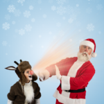 Martin Prieto and Patrick Wolfe as Santa Claus in The Rose Theater's production of RUDOLPH THE RED-NOSED REINDEER, playing December 1 - 23, 2023.